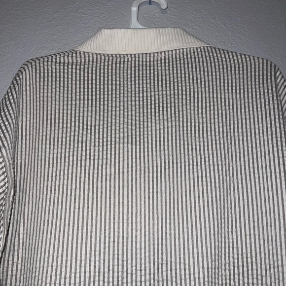 Zara Women White Gray Stripe Relax Loose Fit Collard Tunic Top Shirt - Picture 4 of 6